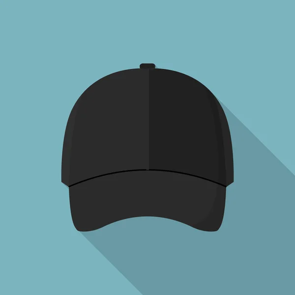 Černá přední baseball cap ikona, plochý — Stockový vektor