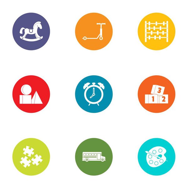 Miniature toy icons set, flat style