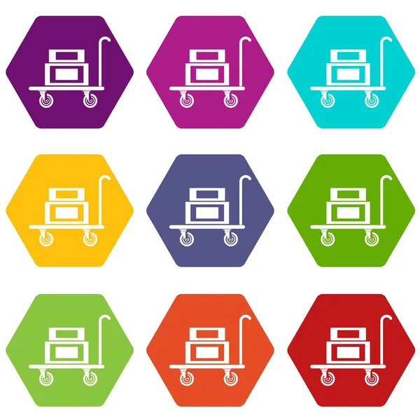 Conjunto de iconos de carrito de hotel 9 vector — Archivo Imágenes Vectoriales