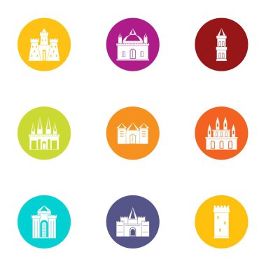 Eski kale Icons set, düz stil