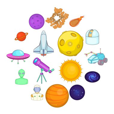 Uzay Icons set, çizgi film tarzı