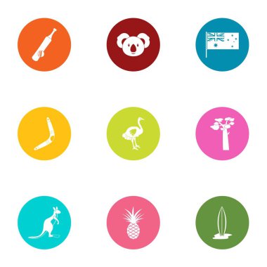 Avustralya gezisi simgeler ayarla, stil düz