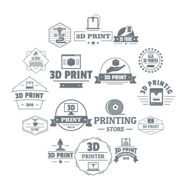3D baskı logo Icons set, basit tarzı