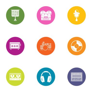 Müzik çete simge seti, düz stil