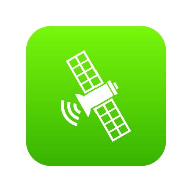 Uzay uydu simgesi dijital yeşil beyaz vektör illüstrasyon izole herhangi bir tasarım için