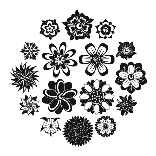 Conjunto de diferentes iconos de flores, estilo simple — Vector de stock