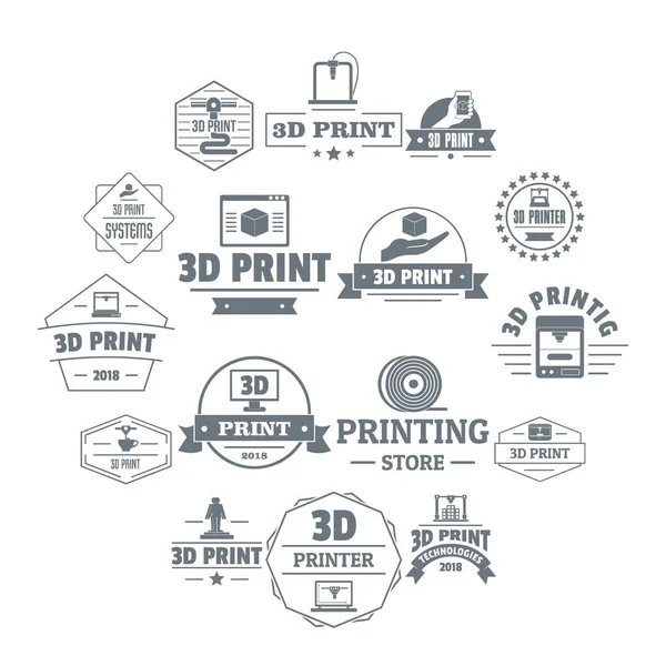 3D logo drukowania zestaw ikon, prosty styl — Wektor stockowy