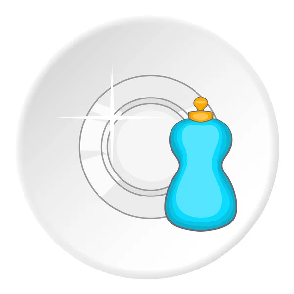 Голубая бутылка мыла для посуды и значок чистой тарелки — стоковый вектор