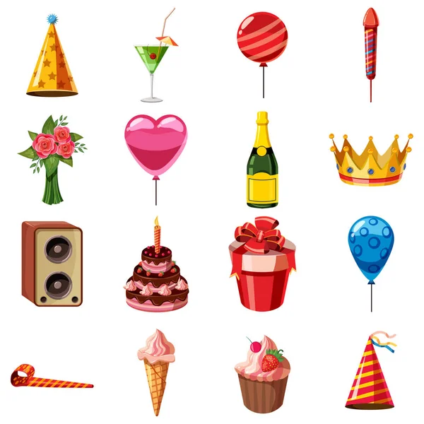 Conjunto de iconos de cumpleaños, estilo de dibujos animados — Vector de stock