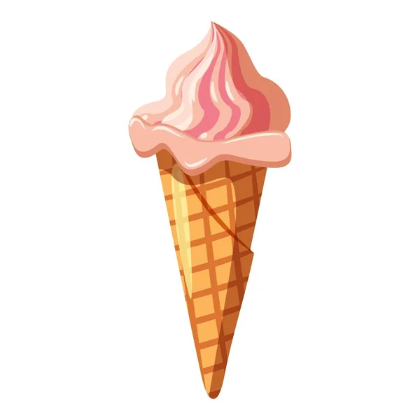 Helado rosa en icono de cono de gofre — Archivo Imágenes Vectoriales