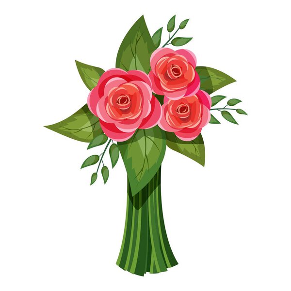 Pink roses bouquet icon, isometric 3d style