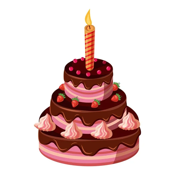 Торт на день рождения со свечой в изометрическом 3D стиле — стоковый вектор