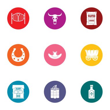 Vahşi Batı simgeler ayarla, stil düz