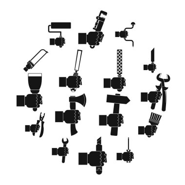 Bina, basit tarzı El aracı Icons set