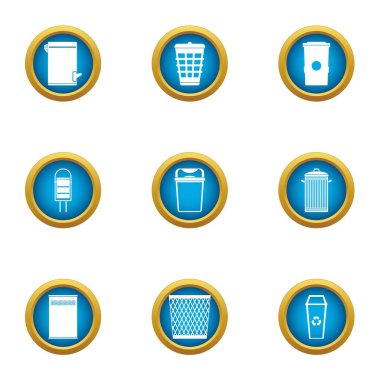 Çöp Icons set, düz stil için yer