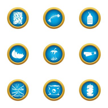 Çöp yığını Icons set, düz stil