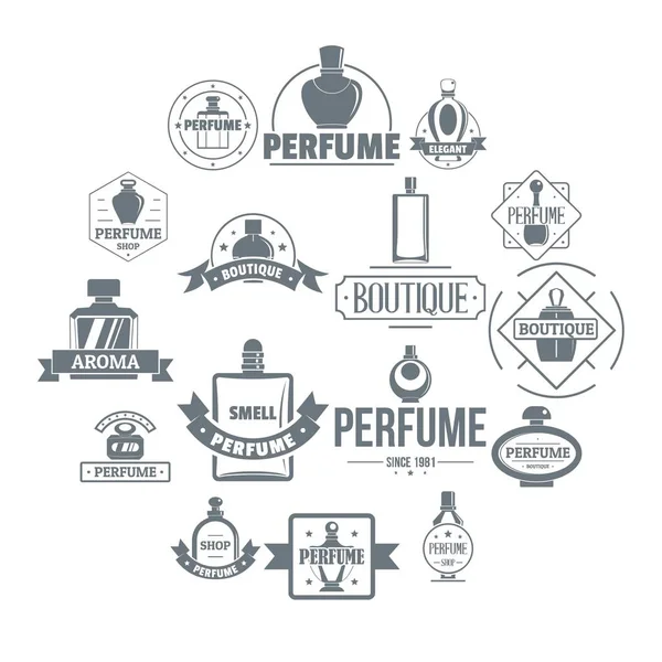 Bouteilles de parfum logo icônes ensemble, style simple — Image vectorielle