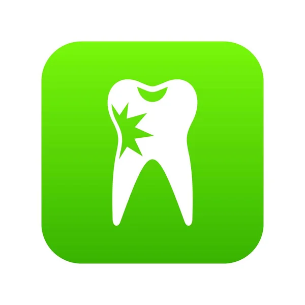 Cracked tooth icon digital green — Stock Vector