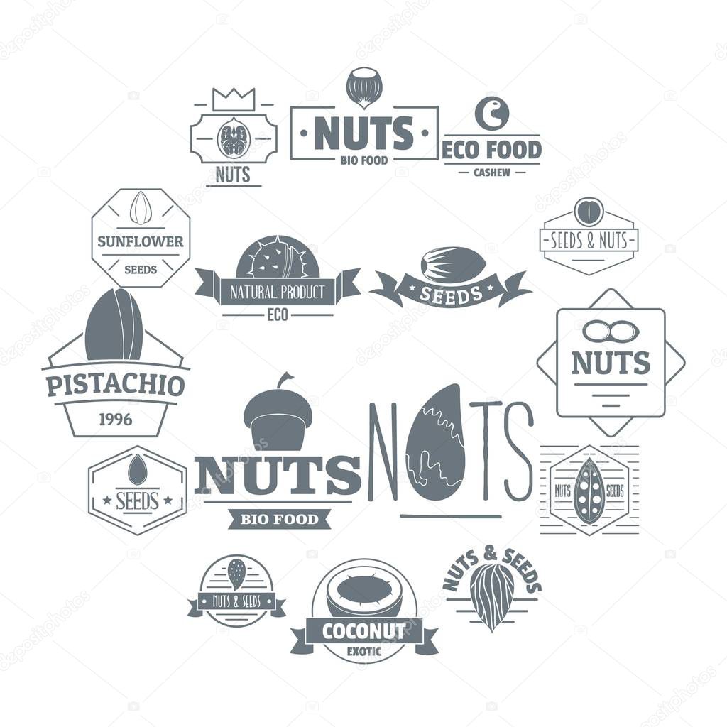 Nuts seeds logo icons set. Simple illustration of 16 nuts seeds logo vector icons for web