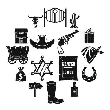Wild west icons set design logo, simple style clipart