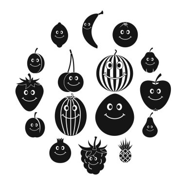 Gülümseyen meyve Icons set, basit tarzı