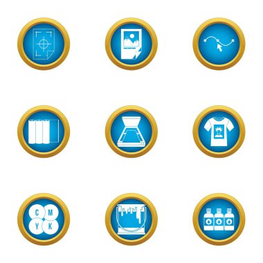 Basım endüstrisi Icons set, düz stil