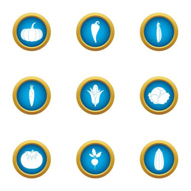 Sebze karışımı simgeler kümesi. düz beyaz arka plan üzerinde izole web için 9 sebze karışımı vektör simge kümesi