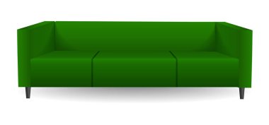 Uzun yeşil kanepe mockup. Uzun yeşil kanepe vektör mockup beyaz arka plan üzerinde izole web tasarımı için gerçekçi çizimi