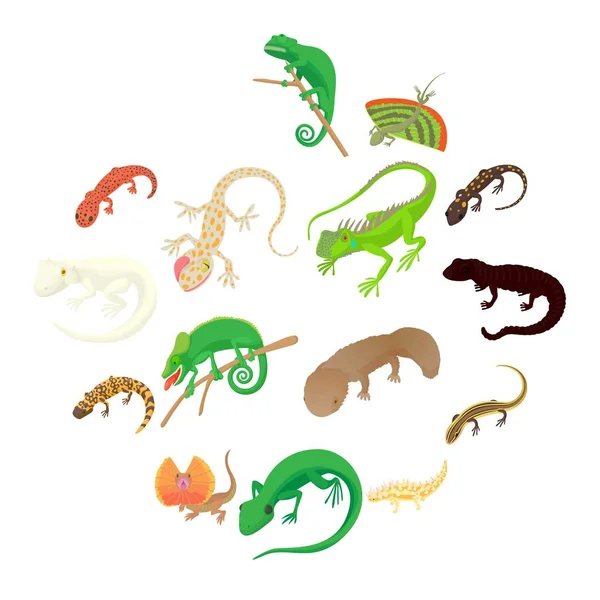 Juego de iconos de lagarto, estilo de dibujos animados — Vector de stock