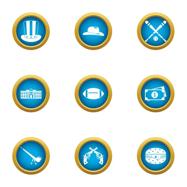 Conjunto de iconos de camino americano, estilo plano — Vector de stock