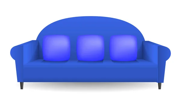 Kék puha kanapé makett, reális stílus — Stock Vector