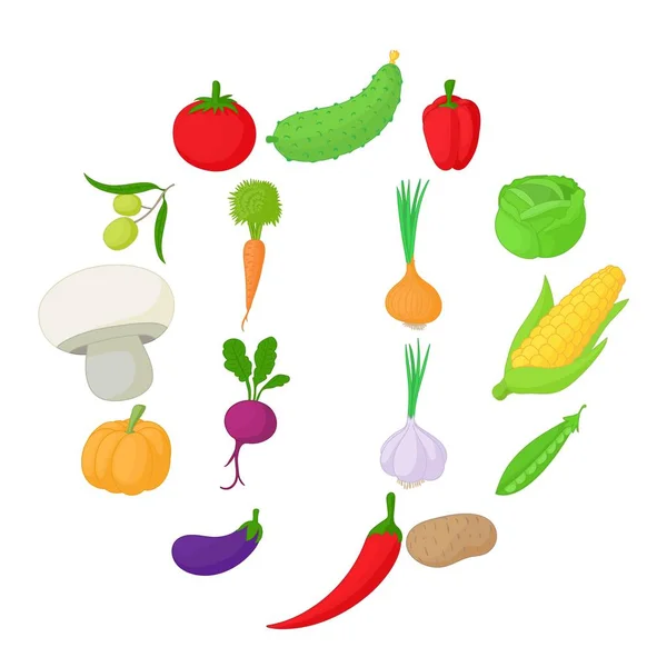 Набір іконок овочів, мультиплікаційний стиль — стоковий вектор