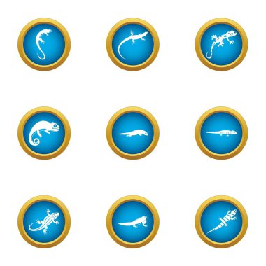 Kertenkele Icons set, düz stil dünya