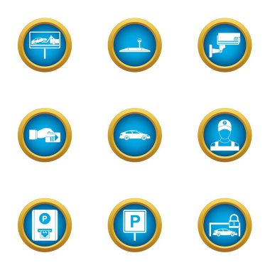 Ücretli otopark Icons set, düz stil