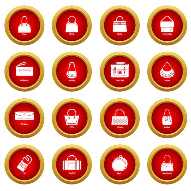 Kadın çanta türleri Icons set, basit tarzı