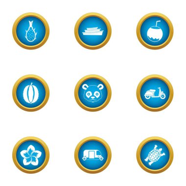 Tatil Asya Icons set, stil düz