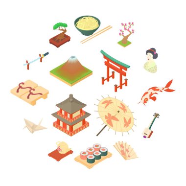 Çin geleneksel kültür Icons set, karikatür tarzı