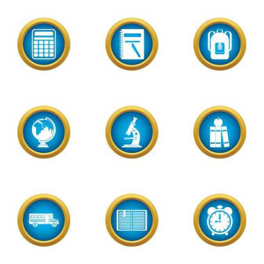 Özel okul Icons set, düz stil