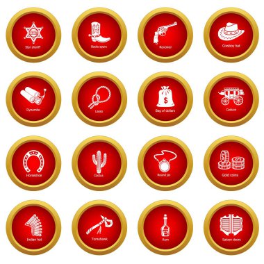 Vahşi Batı Icons set, basit tarzı