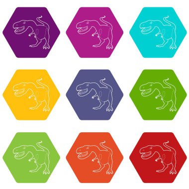 9 vektör dinozor Tyrannosaur'u Icons set