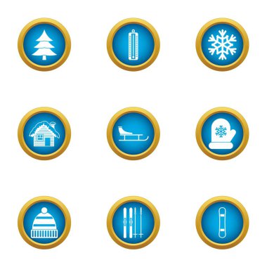 Kış ev simgeler ayarla, stil düz