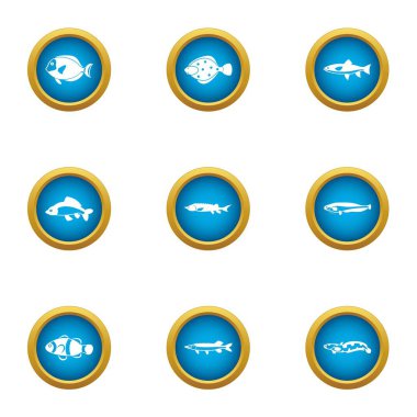 Balık hobi Icons set, düz stil