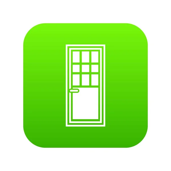 Porte en bois avec icône en verre vert numérique — Image vectorielle