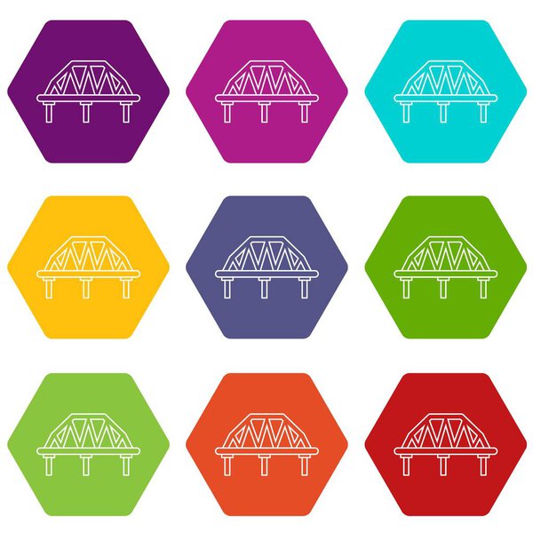 Arched train bridge icons set 9 vector