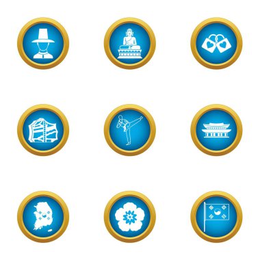 Kore hafta sonu Icons set, düz stil