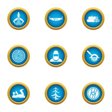 Ahşap Icons set hasat, düz stil