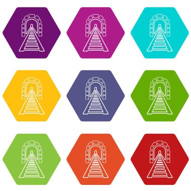 9 vektör Demiryolu Tüneli Icons set