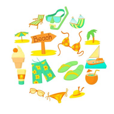 Deniz dinlenme Icons set, karikatür tarzı