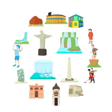 Arjantin seyahat Icons set, karikatür tarzı