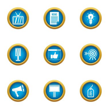 Televizyon Icons set, düz stil